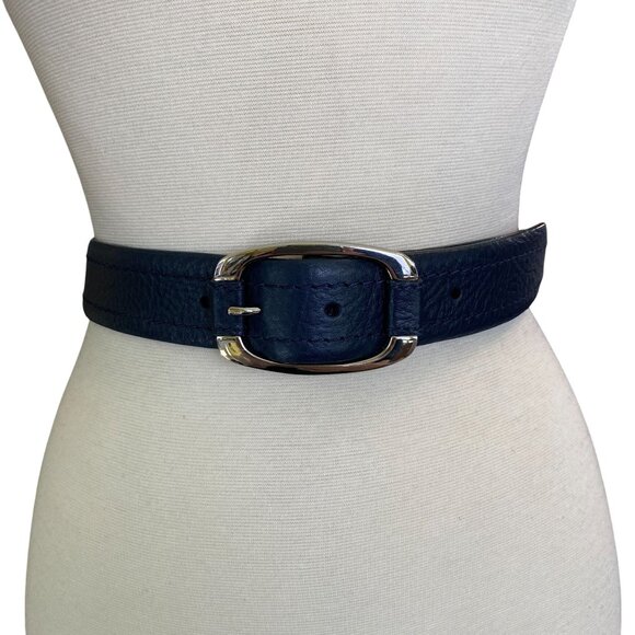Talbots leather belt size large navy blue office career 1.25" - Picture 1 of 5